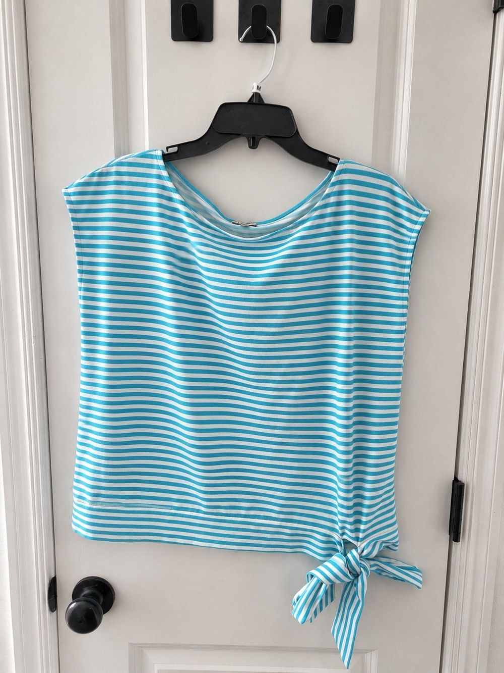 Cremieux Women’s Large Blue White Striped Side Tie Top Nautical